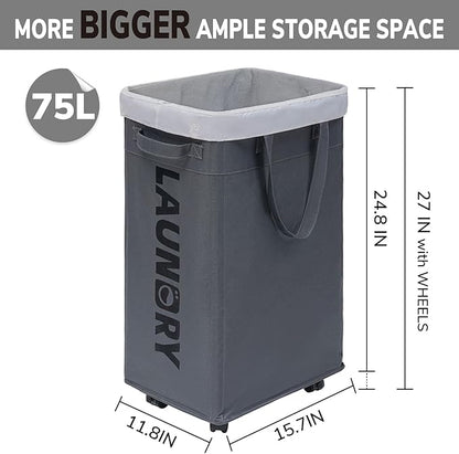 Goodpick Laundry Basket with Wheels, Laundry Hamper with Removable Wash Bag
