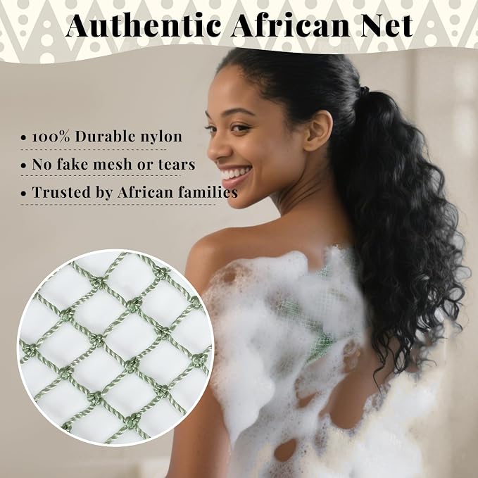 African Net Sponge Authentic-4 Packs African Exfoliating Net Sponge,Bath Sponges for Shower,42 inch Long for Normal to Sensitive Skin,Body Exfoliator Shower(Green,Olive Green,Light Gray,Black)