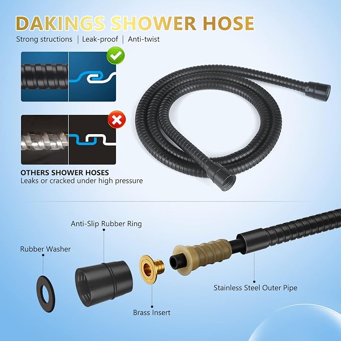 6 Spray Modes High Pressure Handheld Shower Base Upgraded 5 Inches Shower Head with Handheld Spray Matte Black Handheld Shower Head 60 Inches Stainless Steel Hose-Shower Door Bootom Seal Strip