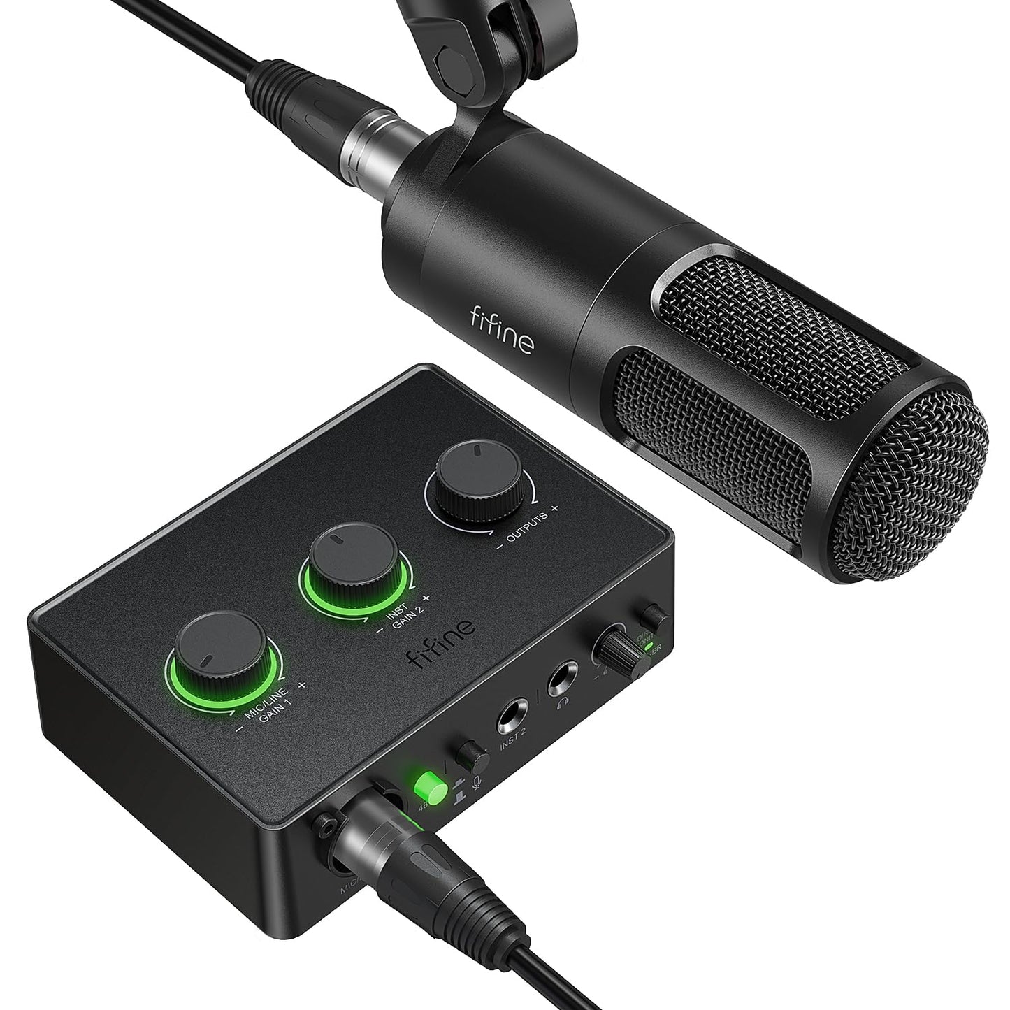 FIFINE Podcast Equipment Bundle Set, Music Recording Kit with Studio Dynamic Microphone and USB Audio Mixer with XLR Mic Input, Headphone Monitoring, Volume Knob for Vocal/Voice Over-AmpliTank KS6