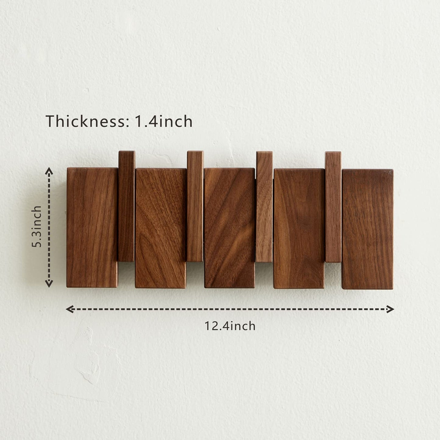 QUELLANCE Wooden Coat Hooks Wall Mounted, Coat Rack Hanger Wall Mount with 4 Hooks, Heavy Duty Coat Hooks for Hanging Coats/Keys/Hats/Robe&Towels/Plants/Bags, Home Decor Gift, Walnut