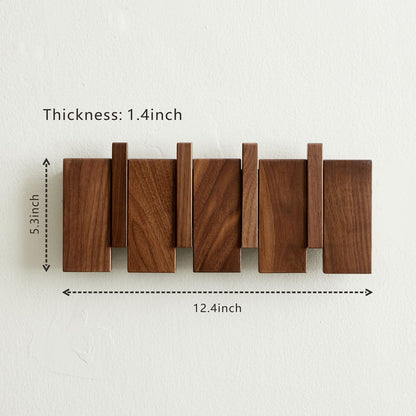 QUELLANCE Wooden Coat Hooks Wall Mounted, Coat Rack Hanger Wall Mount with 4 Hooks, Heavy Duty Coat Hooks for Hanging Coats/Keys/Hats/Robe&Towels/Plants/Bags, Home Decor Gift, Walnut