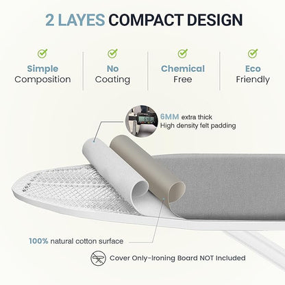 Ironing Board Cover and Pad 18"x54" Extra Thick Natural Cotton, Scorch and
