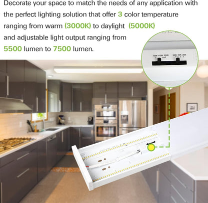 hykolity 4FT LED Wraparound Light with 3 Wattages/3 Lumens/3 CCT Selectable, 55W/65W/75W, 5500lm/6500lm/7500lm, 3000K/4000K/5000K, Flush Mount Office Ceiling Light Fixture, ETL