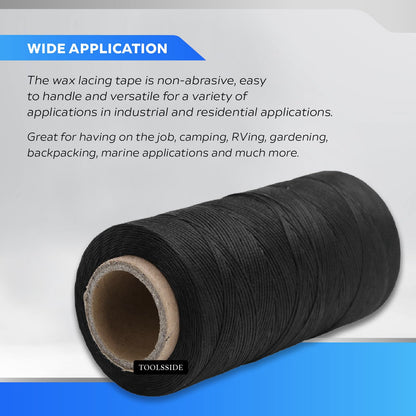 TOOLSSIDE 9-Ply Black Waxed Twine 1500 Feet/500 Yard Wax Lacing Cord Nylon (210D Polyester) - 160 LBS Tensile Strength Black Twine String for Crafts, 1-Roll