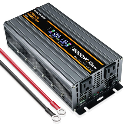 EFFORTWAY 2000W Power Inverter 4000W (Peak). 12V DC to 110V/120V AC Converter with LCD Display, 2 AC outlets, 2 USB, 2000w Inverter for Camping RV Travel Outdoor Truck Off-Grid Solar inverters