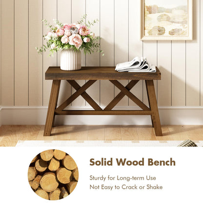Wnutrees 30" Farmhouse Wood Bench, Rustic Solid Wood Entryway Bench Seat with Double X-Structure for Dining Area Living Room Hallway, Structural Stability, Natural