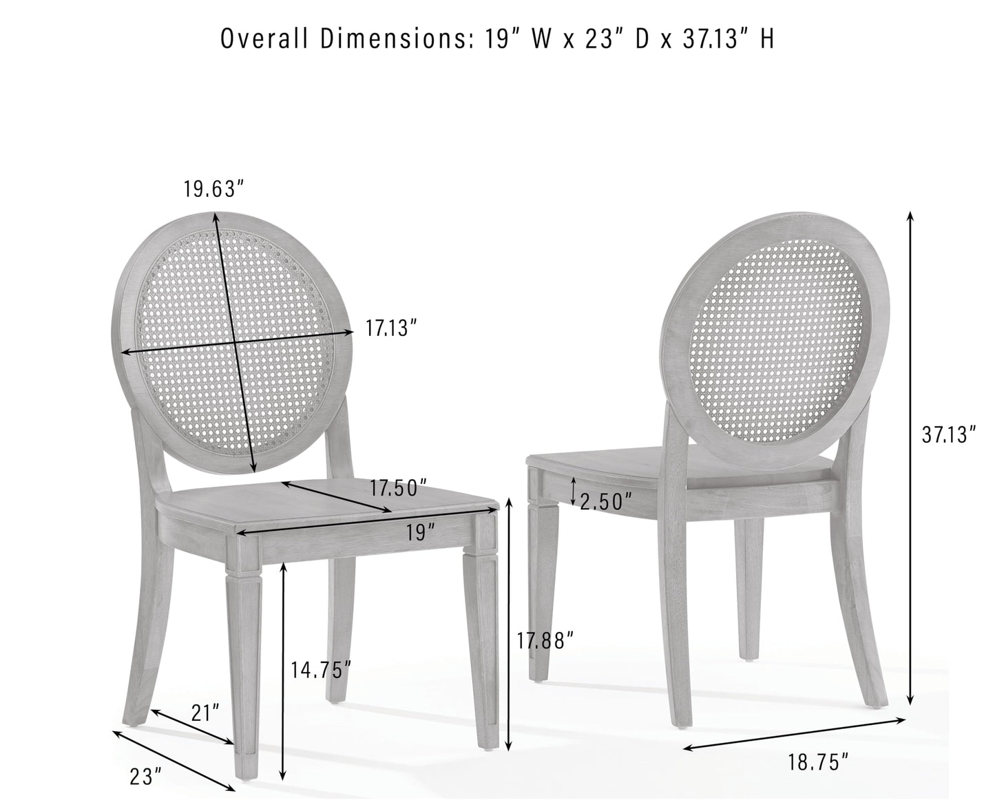 Crosley Furniture Katia Traditional Rattan Style Oval Cane-Back Dining Room Chairs Set of 2, Kitchen Chair, Driftwood