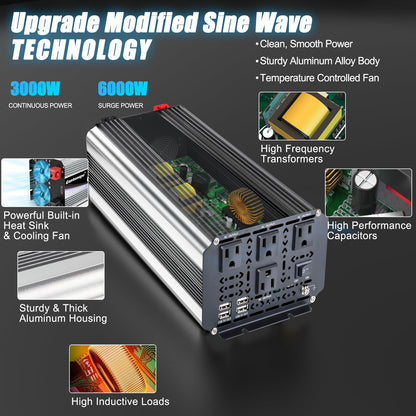 Cantonape 3000W Power Inverter 24V to 110V/120V DC to AC with LCD Display, Remote Controller and 4 x AC Outlets Car Adapter for Car Truck Boat RV Off Grid Solar System