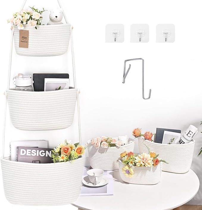 Hanging Storage Baskets, Over the Door Basket, Cotton Wall Baskets Storage