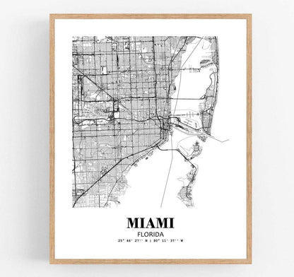 Eleville 11X14 Unframed Miami Florida City View Abstract Road Modern Map Art Print Poster Wall Office Home Decor Minimalist Line Art Hometown Housewarming wgn403
