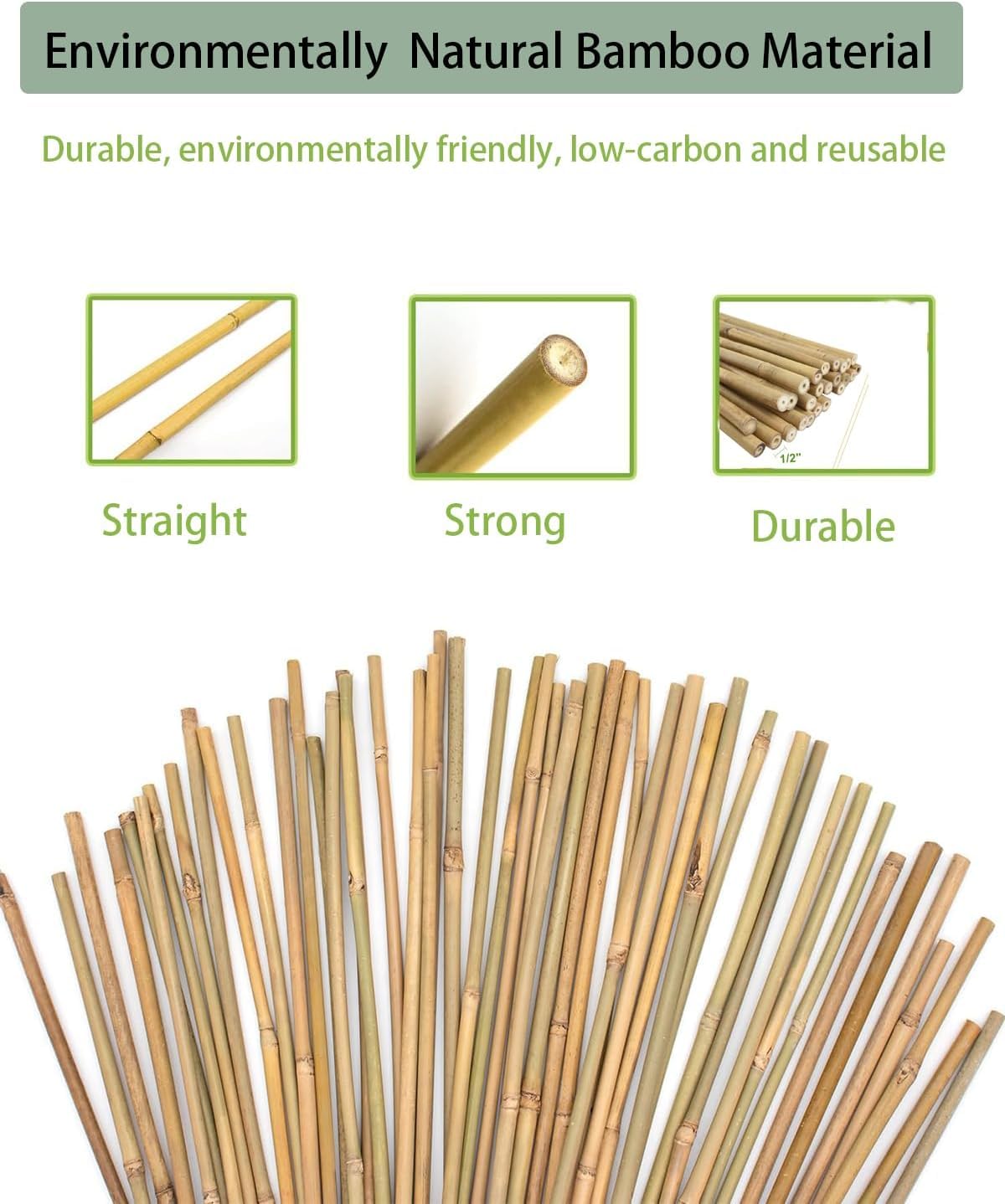 Moromyse 60 Pack Bamboo Stakes for Plant 5 Feet (58inch) with Twist Ties Bamboo Sticks Plant Support Garden Stakes Poles for Tomatoes Cucumber Grapes Pole Beans Trees Potted Dahlia Flowers