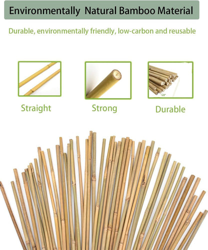 Moromyse 60 Pack Bamboo Stakes for Plant 5 Feet (58inch) with Twist Ties Bamboo Sticks Plant Support Garden Stakes Poles for Tomatoes Cucumber Grapes Pole Beans Trees Potted Dahlia Flowers