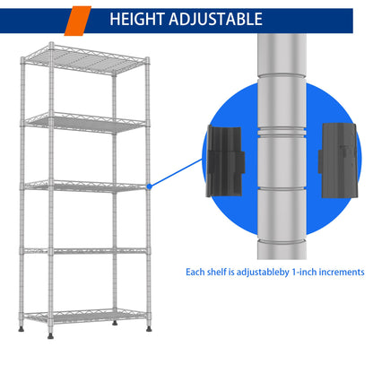 REGILLER 5-Wire Shelving Metal Storage Rack Adjustable Shelves,Standing Storage Shelf Units for Laundry Bathroom Kitchen Pantry Closet(Black,11.8" D x 16.6" W x 53.5" H)