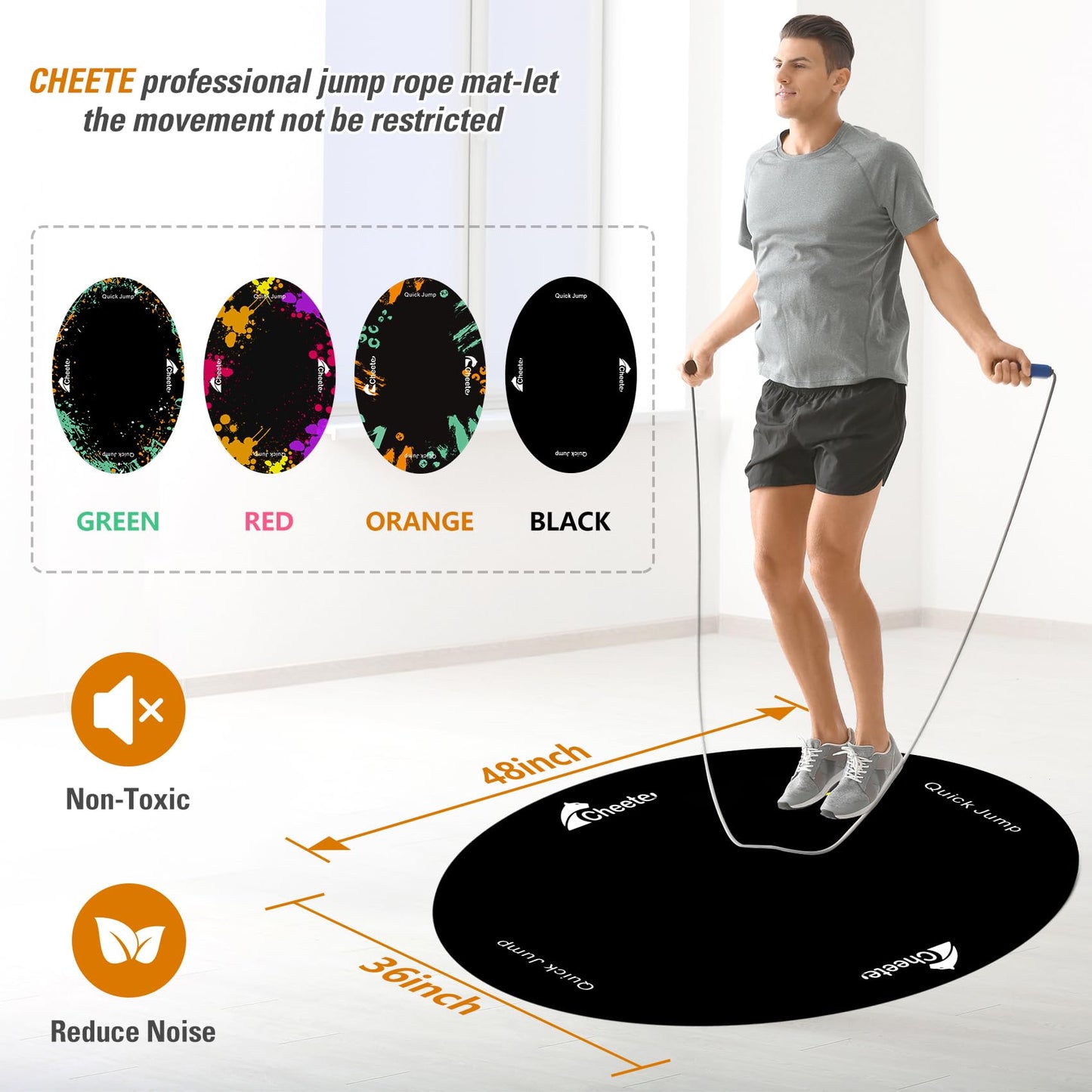 Jump Rope Mat Large Rubber Exercise Mat Workout Mats for Home Gym Flooring Non-Slip Oval Design for Floor & Rope Protection