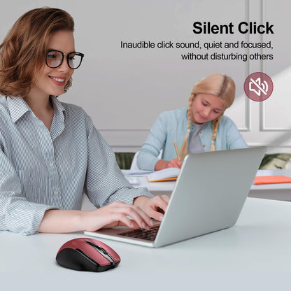 TECKNET Wireless Mouse (BT5.0/3.0 & 2.4G) Rechargeable 4800 DPI Silent USB A & Bluetooth Mouse 6 Buttons, Wide Compatibility - Grey