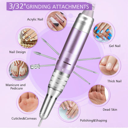 35000RPM Portable Nail Drill Machine, HoMove Professional Nail Drill Machine, Rechargeable Electric Efile Nail Drills for Acrylic Gel Nails, Cordless Portable Nails Drill【Rose Gold】