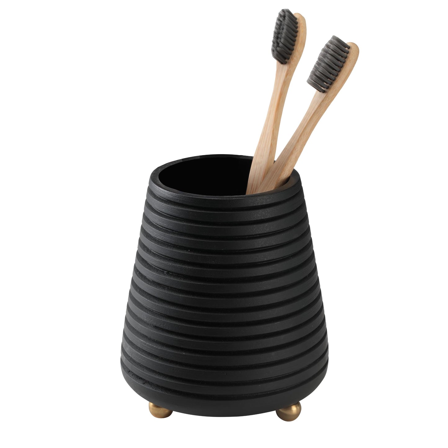 Folkulture Toothbrush Holders for Bathroom or Tooth Brushing Holder, Black Toothbrush Holder, 4x3 Wood Bathroom Toothbrush Holder, Bathroom Organizers and Storage Countertop, Toothbrush Organizer