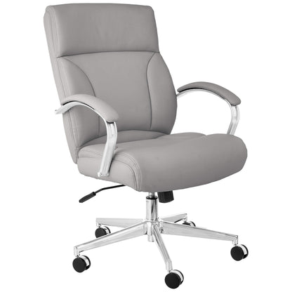 Amazon Basics Executive Desk Chair with Easy Assembly, Adjustable Height, 275lb Capacity, Wide Oversized Cushion, 29.13"D x 25.2"W x 43.11"H, Grey Bonded Leather