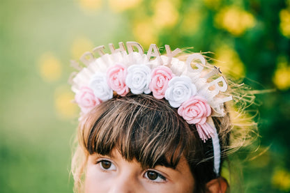California Tot Kids' and Adults' Birthday Girl Daisy Floral Crown Birthday Girl Headband (Pink Birthday Girl)