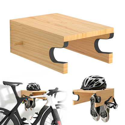 MTGSTOCL Wooden Bike Wall Mount with Shelf & 4 Hooks, Horizontal Bicycle Rack for Garage & Home, Scratch-Free Storage Holder for Road/Mountain Bikes, Space Saving & Easy Install