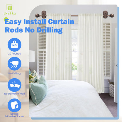 Curtain Rods No Drilling for Windows 32 to 45 Inch:No Drill Small Silver Curtain Rod with Adhesive Brackets for Bedroom,5/8" Apartment Renter Friendly Adjustable Drapery Rods Easy Install
