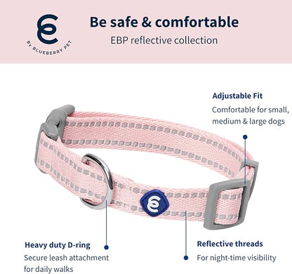 Blueberry Pet Essentials Reflective Dog Collar & Leash Set, Adjustable for Small Dogs | Safe Walking Gear for Pet Parents, Puppy Training & Daily Use SmallDogs, Baby Pink