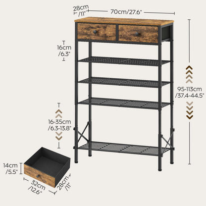 YATINEY 10-Tier Narrow Shoe Rack, Tall Shoe Rack for 10-20 Pairs, Shoe Storage Shelf with 2 Non-Woven Drawers, SS68BC-SS11BR