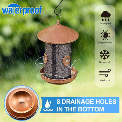 Philodwell Large Bird Feeders for Outside: 12.6inch Metal for Outdoors Hanging with Copper for Garden Yard Outside Decor Cardinal Finch - Gardening Gifts for Women Men