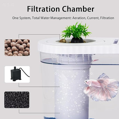 2.2 Gallon Fish Tank Kits,Small Aquarium Starter Kit,Nano Desktop Tank with Quiet Filter, Lid,Color-Changing Light&Decor for Betta Shrimp Guppy Jellyfish Goldfish Beta(12.6 * 7 * 5.6 Inch)