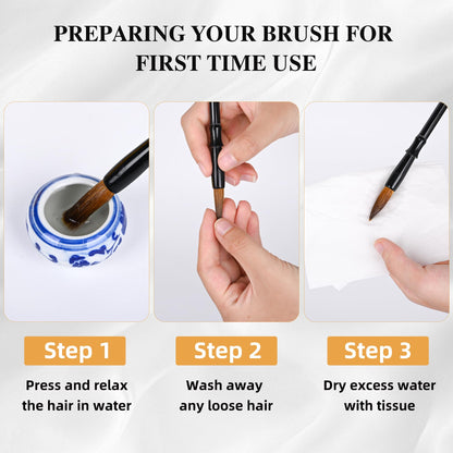 I-MART Chinese Calligraphy Set for Beginners with 4 Brushes, Ink Stone, Ink Stick, Red Ink Paste, Seal, Porcelain Water Bowl, Brush Holder, Calligraphy Kits for Beginners and Sumi Painting