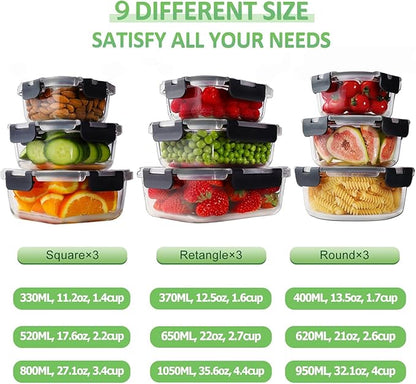 HOMBERKING [18 Piece Glass Food Storage Containers