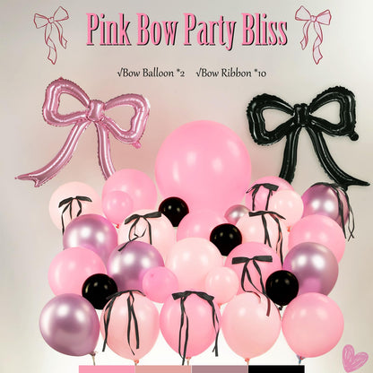 coquette birthday decorations 150pcs balloon garland arch kit with metallic purple pink black bow cake topper ribbon bow tie and mylar foil balloons for girls bachelorette party decorations