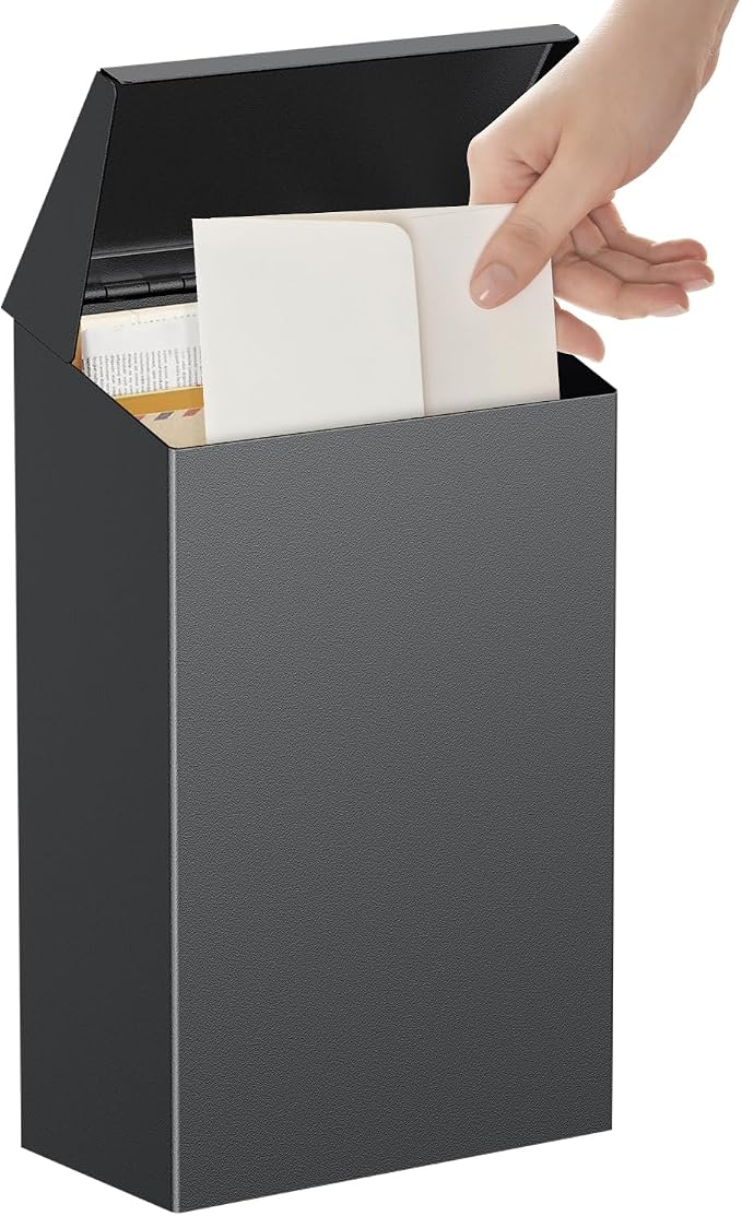 Uniclife Mailboxes for Outside, Wall Mount Mailbox, Metal Mail Box, Mail Boxes for House Outside, Black Small Mailbox, Modern Drop Box for Outdoor Office Home, (No Locking Mechanism)