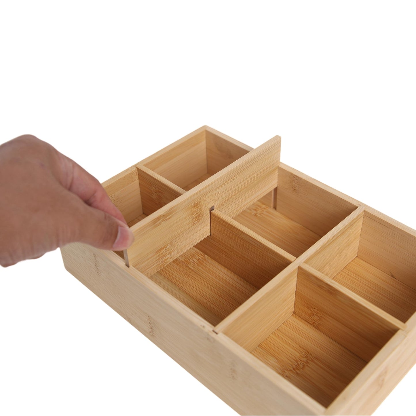 Ninebendstreams 2 Pack Bamboo Desk Organizer with Adjustable Dividers, Modular Wooden Storage Trays for Tea Bags, Snacks, Makeup Office Supplies Drawer Organizer Set for Home & Kitchen