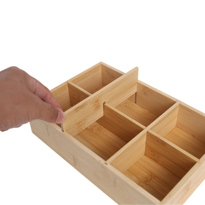 Ninebendstreams 2 Pack Bamboo Desk Organizer with Adjustable Dividers, Modular Wooden Storage Trays for Tea Bags, Snacks, Makeup Office Supplies Drawer Organizer Set for Home & Kitchen