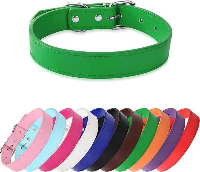 Green Soft Leather Dog Collar for Small,Medium, Large Dog, Comfortable and Adjustable (Wide: 0.75'' for Dog's Neck: 10''~14'', Green, M)