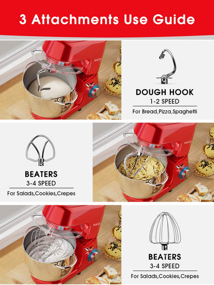 9.5 QT Double Handle KUCCU Stand Mixer, 6 Speed with Pulse Electric Kitchen Mixer, 660W Tilt-Head Food Mixer with Dishwasher-Safe Dough Hook, Flat Beater, Whisk, Splash Guard for home baking (Silver)