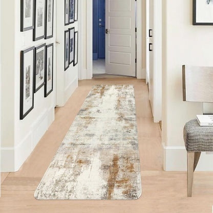 2x6 Runner Rug, famibay Modern Abstract Washable Rug Runners for Hallways Non Slip Faux Wool Carpet Runners for Kitchen Bathroom Bedroom(Beige/Camel)