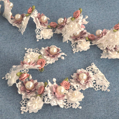 Kuasting 2 Yard Vintage Pearl Flower Ribbon Scallop Edge Trim Sewing Lace Trim Handmade DIY Sewing Supplies for Dress Embellishment (Pearl lace)