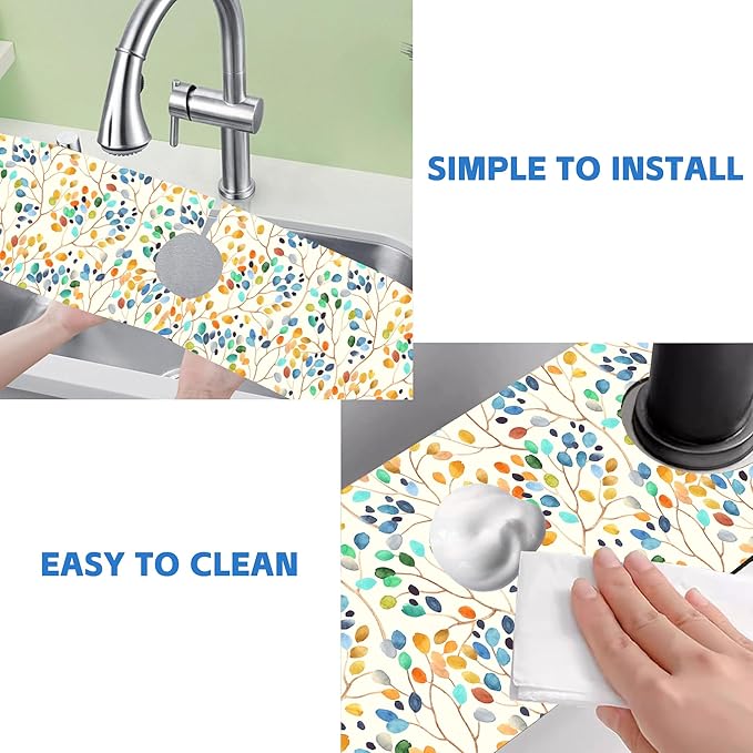 Abstract Watercolor Leaves Sink Faucet Absorbing Mat Sink Splash Guard Faucet