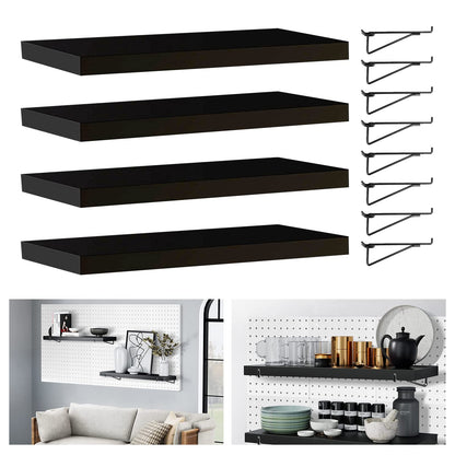 HJW Pegboard Shelf Black, 4 Pack Wooden Pegboard Shelves with Metal Pegboard Shelf Brackets Pegboard Hooks, for Craft Room, Home, Kitchen, Garage