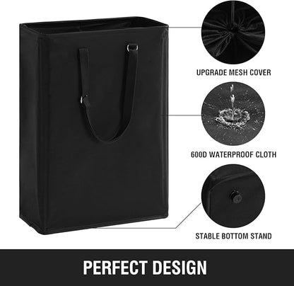 Slim Laundry Hamper with Adjustable Long Handles, 45L Small Laundry Baskets