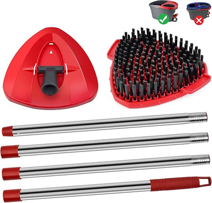 4 Part Stainless Steel Spin Mop Handles, Mop Base & Upgrade Scrub Brush Combo