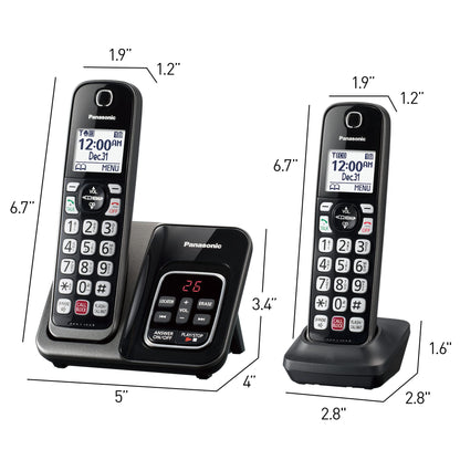 Panasonic Cordless Phone with Answering Machine, Advanced Call Block, Bilingual Caller ID and High-Contrast Display, Expandable System with 3 Handset Cordless Telephones - KX-TGD833M (Metallic Black)