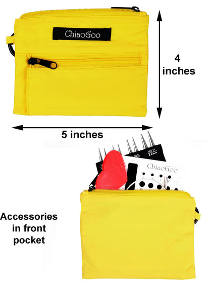 ChiaoGoo Twist Red Lace Shorties 3-Inch Large Yellow 7230-L Interchangeable Knitting Needle Set, US 9, 10, 10.5, 11 Stainless Steel with 3 Swiv360 Cables with Project Bag