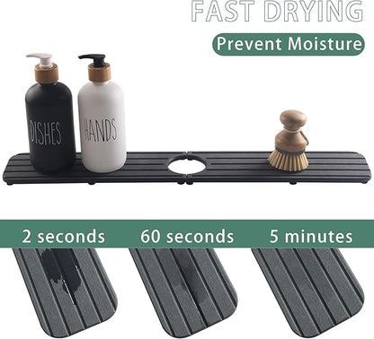 23.6inch x 4inch Kitchen Sink Faucet Mat, Water Absorbing Stone Faucet Splash