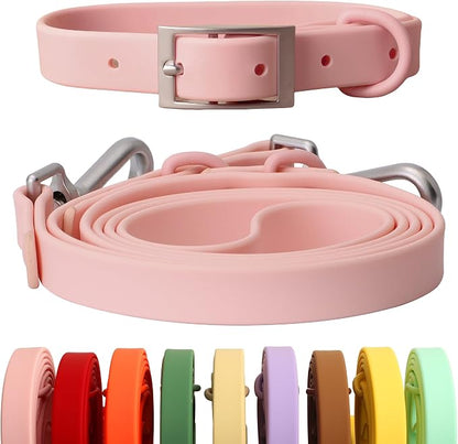 Dog Collar and Leash Set, Durable Waterproof Dog Leashes Collars, 5 Length Setting Adjustable Dog Collars for Large Medium Small Dogs (Sakura Pink, S)