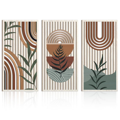IARTTOP Large Boho Wood Wall Art 16x32 Inch Mid Century Modern Bohemian Wooden Wall Decor Brown Minimalist Geometric Plant Decor for Bedroom Living Room Dining room Set of 3