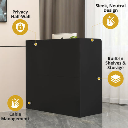 Houseables Receptionist Desk, Reception Desk with Counter, Checkout Counter, Cashier, Front Office, Small Spaces, Retail Table, Modern, Black, for Cash, Lobby, Salon, Store, Check Out/in, 47x44x19in